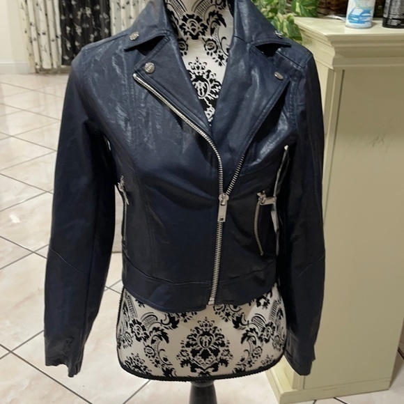 Leather Dark Blue Women Jacket Size Xx Small